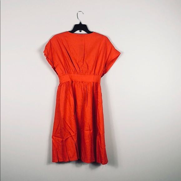 Ruffled V-Neck Button Down Linen Blend Tunic Dress - Picture 4 of 7